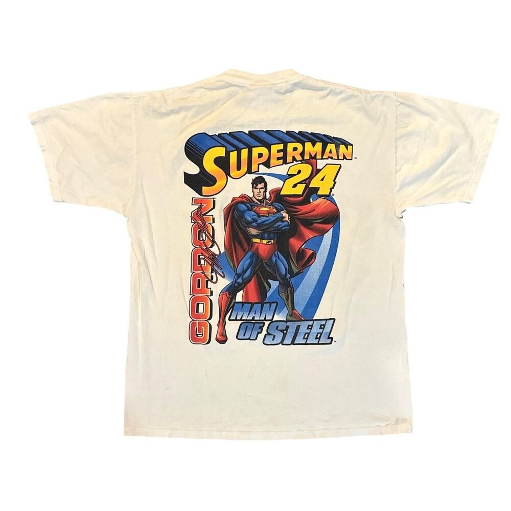Vintage NASCAR Superman Jeff Gordon Shirt Mens Large Racing DC Comics 90s USA